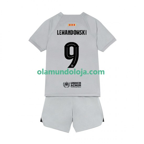Camisola FC Barcelona Lewandowski 9 Criança Equipamento Terceiro 2022-2023 Manga Curta